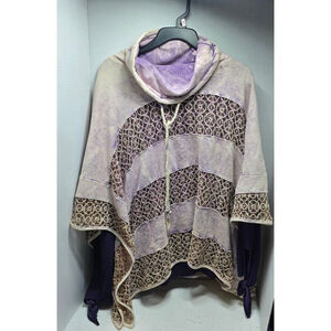 Women's Mystree Purple & Beige Lace Poncho Sweater L